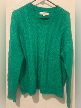 LOFT Green Cable Knit Sweater